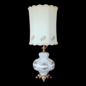 Vintage Cornell Hollywood Regency Hand Decorated Pearlescent GlassTable Lamp